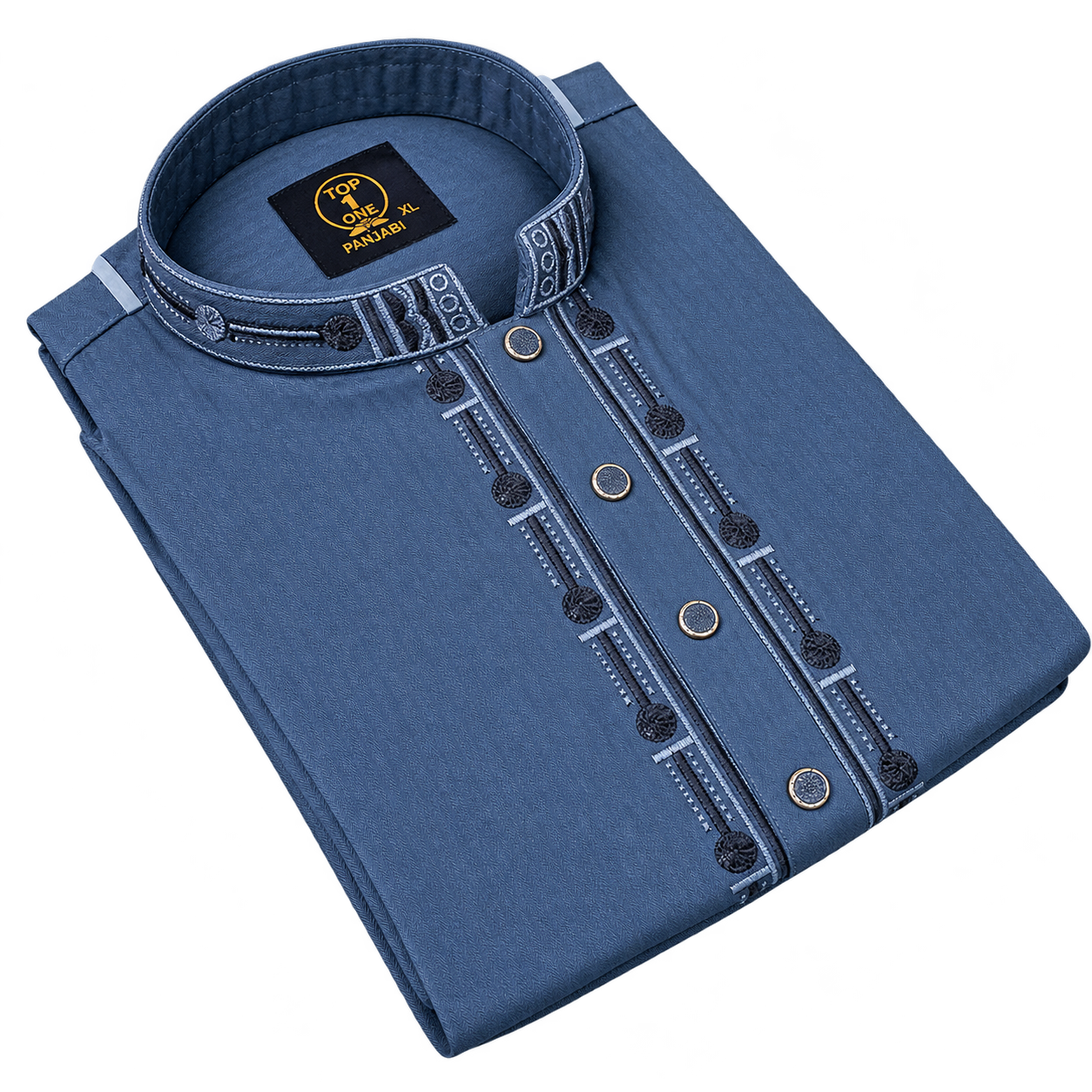 Steel Blue Herringbone Cotton Embroidery Panjabi