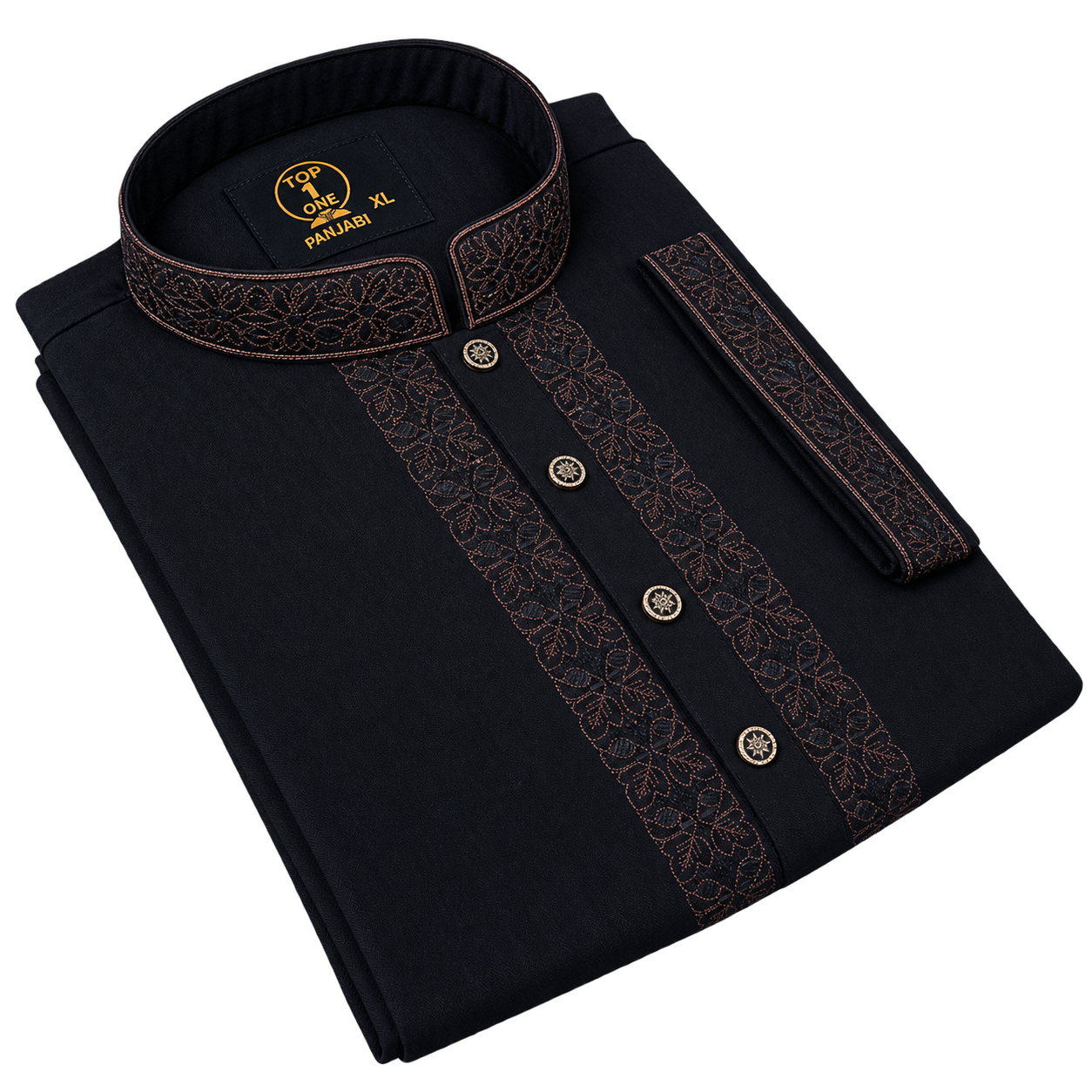 Black Floral Embroidery Panjabi – Top One Panjabi